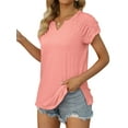 thumbnail image 4 of Xuanfei Women V Neck Ruched Short Sleeve Slit Hem Solid Color T-Shirt, 4 of 6