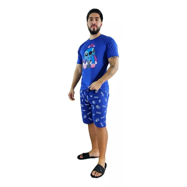 Pijama Stitch Caballero Short Y Camisa Cómoda Fresca Suave