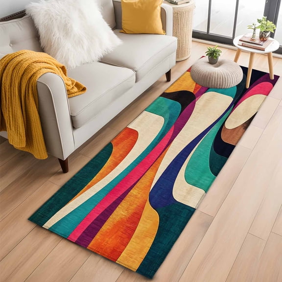 Colorful Geometric Kitchen Runner Rug 2x6 Washable Runners for Hallway Non Slip Contemporary Minimalist Abstract Large Area Rug Indoor Floor Carpet for Bathroom Laundry Entryway Bedroom Living Room