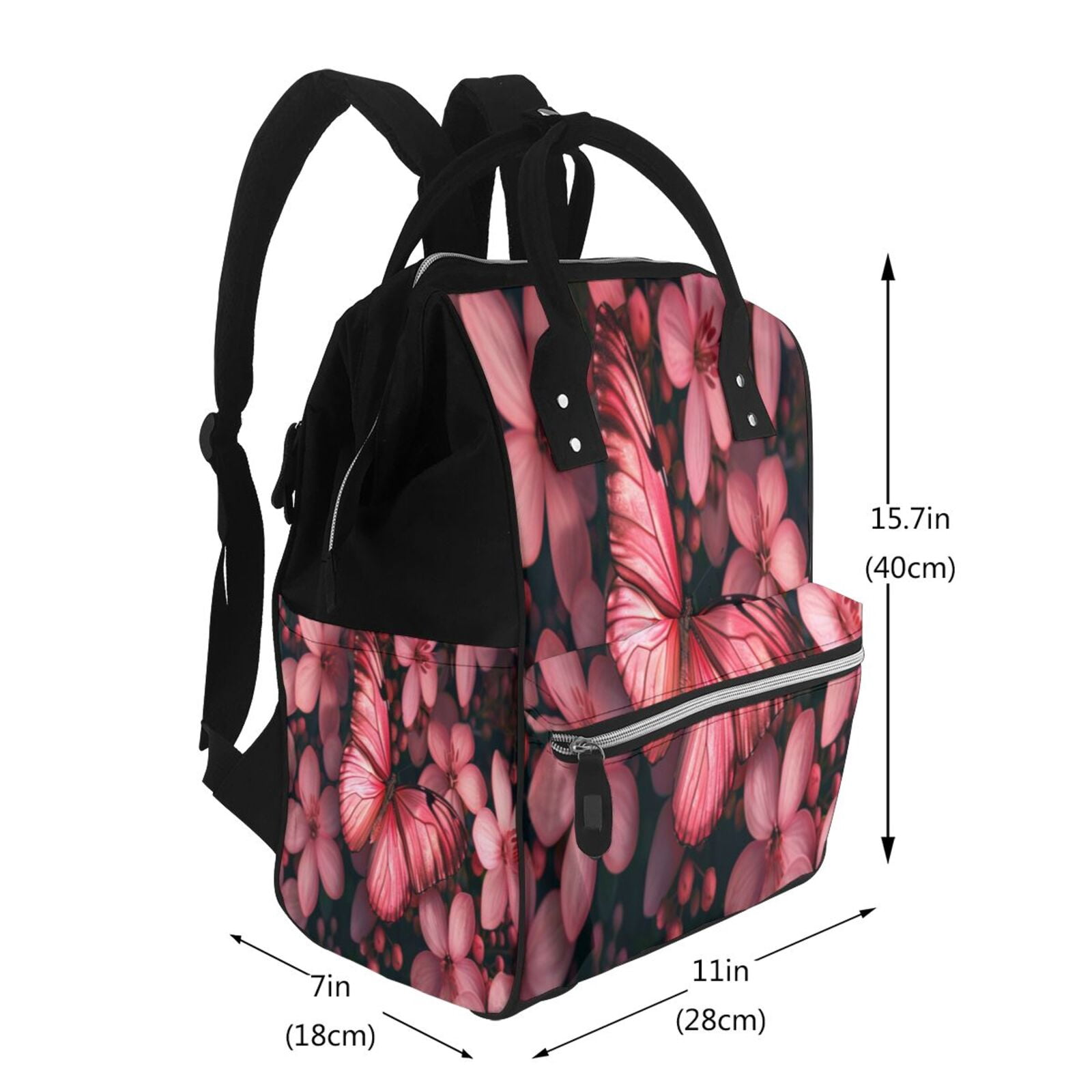 Fuzoiu pink butterfly Print Diaper Bag Backpack,Baby Essentials Travel Tote,Multi function Waterproof Diaper Bag, Travel Essentials Baby Bag - Unisex