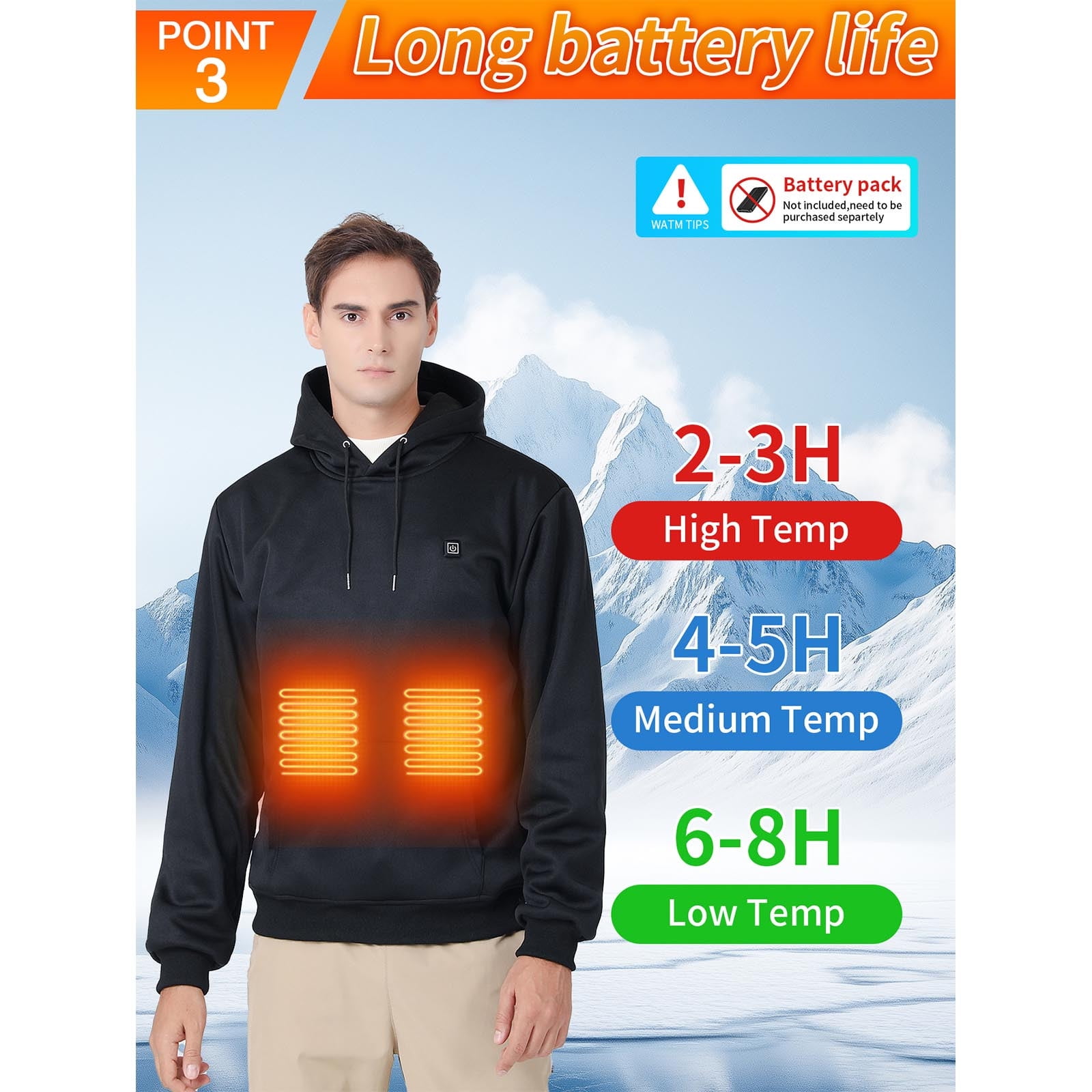 purcolt Heated Hoodie for Men Women, USB Electric Unisex Heated Jackets Hooded Pullover Sweatshirts Thick Warm Casual Lightweight Heating Coat with 5 Heating Zones, Power Bank Not Included