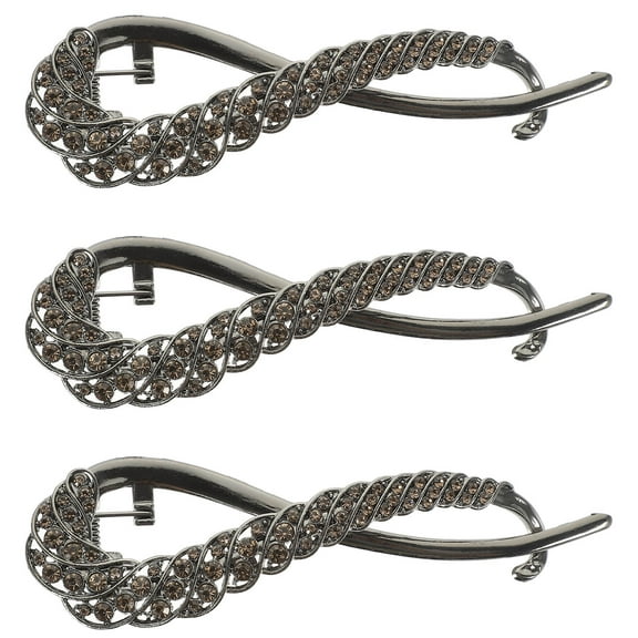 TEHAUX Set of 3 Black Alloy Hair Clips with Rhinestones for Women’s Stylish Hair Styling and Everyday Use