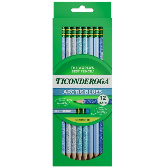 Ticonderoga Wooden Pencils, Presharpened, 2 HB Soft, Arctic Blues, 12Ct, Pencil Lead Size .03