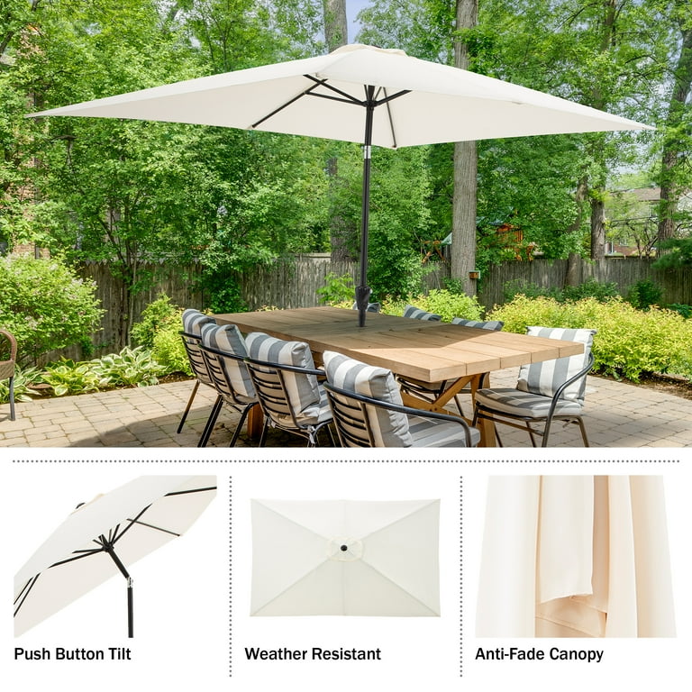 cream tilt rectangular patio umbrella The Wooden Easily adjust the shade angle by turning the crank Pure Garden Rectangular Patio Umbrella