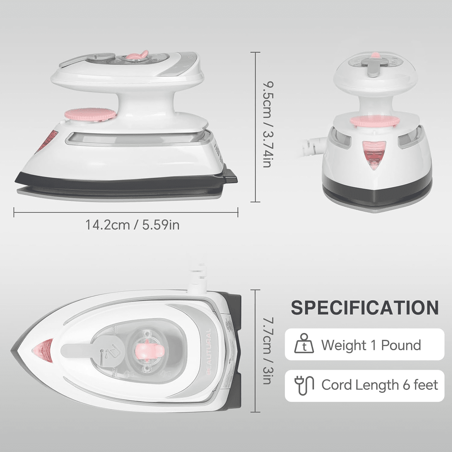 BEAUTURAL Mini Travel Steam Iron for Clothes with Dual Voltage, Temperature Control, Non-Stick Soleplate and Cord Storage, Ideal for Sewing, Quilting and Handcraft