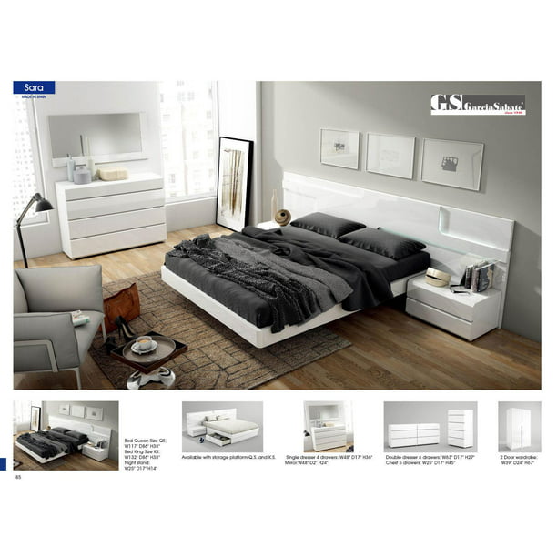 Modern White Lacquer Finish Platform, Modern White King Bedroom Set