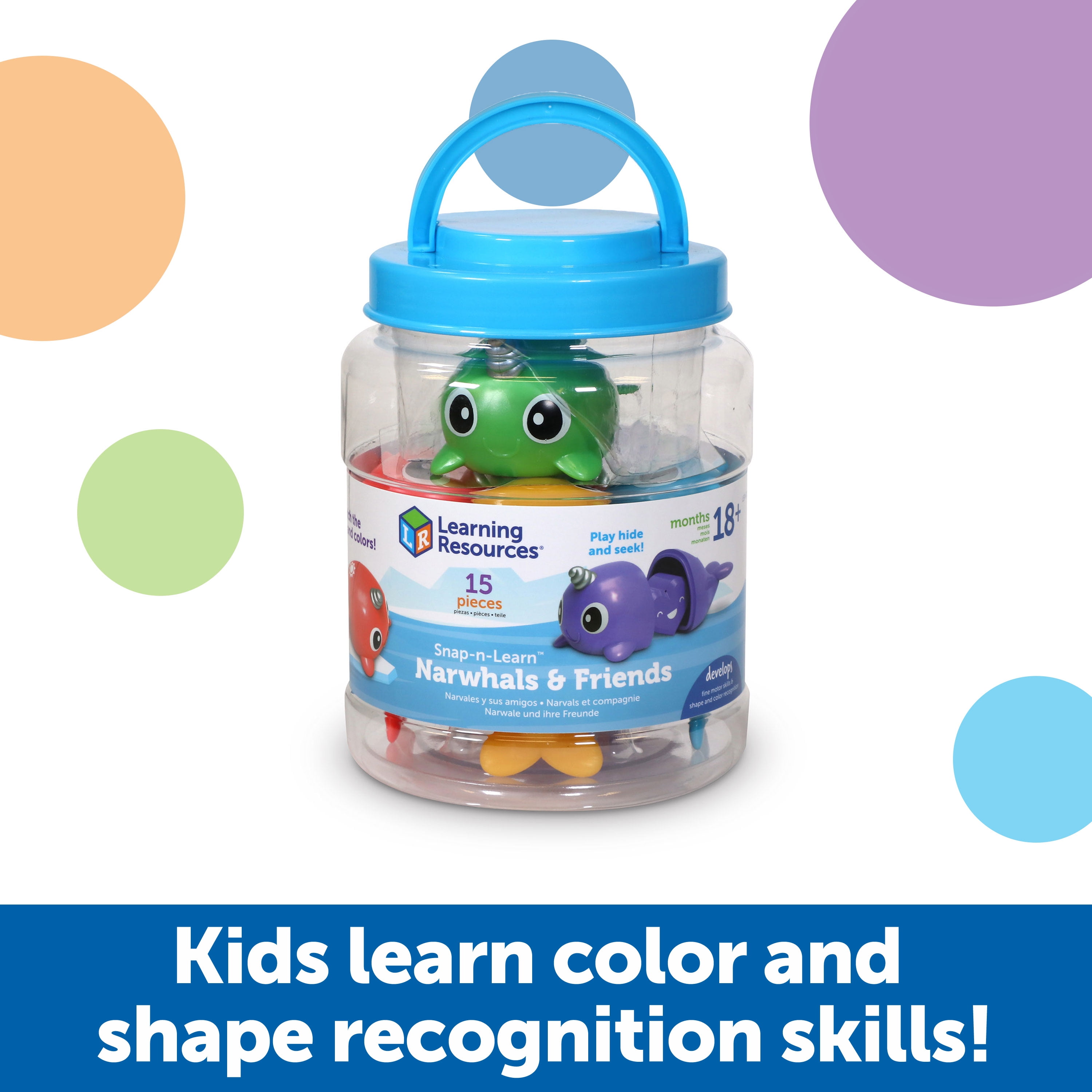 Learning Resources Snap-n-Learn Narwhals & Friends - 15 Pieces, Toddler Learning Toys Ages 18+ months, Sorting Toys for Boys and Girls