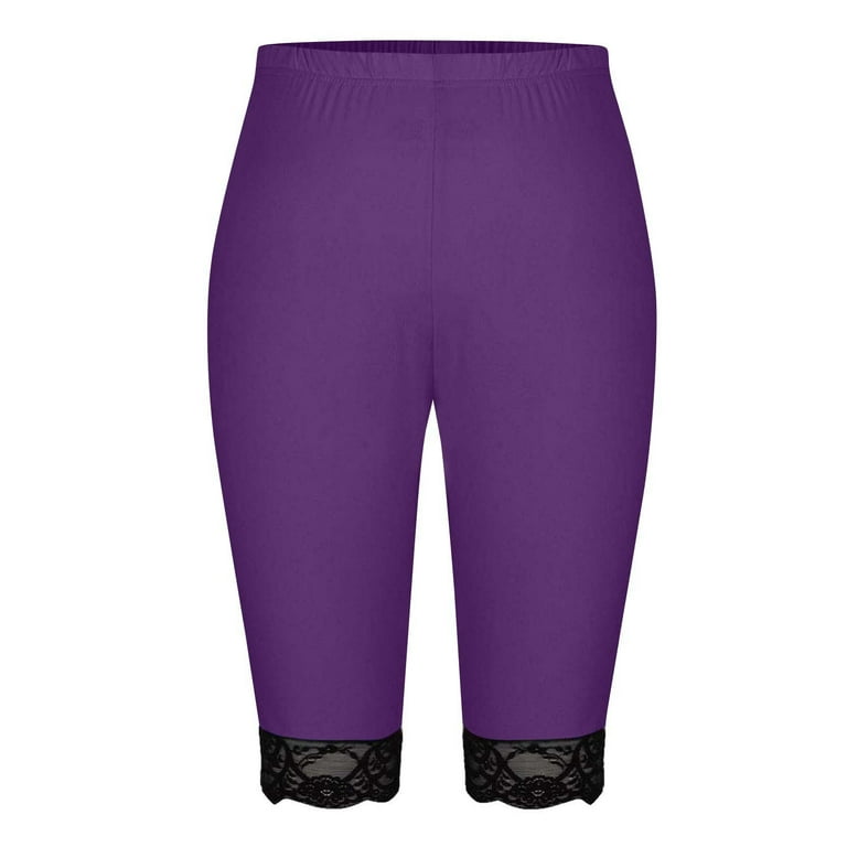 ABATAB Women's Plus Size Lace Trim Capri Leggings Stretch Soft