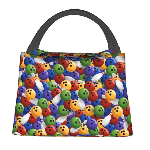 Easygdp Bowling Colorful Bolsa de Almuerzo Insulada Reutilizable, Bolsa de Mano y Bandolera para Oficina, Trabajo, Viajes