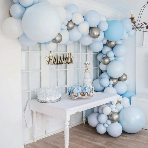 MMTX Blue Balloon Arch, Pastel Blue White Silver Birthday Decorations Garland Kit for Wedding Baby Shower Party Gender Reveal Party