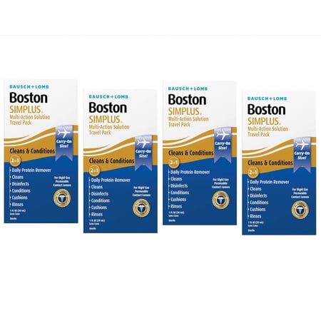 4 Pack - Boston® SIMPLUS Multi-Action Solution Travel Kit and Lens Case - from Bausch + Lomb, 1 fl oz (30 mL), Contact Lens Case Included