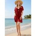 thumbnail image 3 of HAPPY BAY Women's Beachwear Summer Swim Beach Cover ups for Swimwear Bikini Sheer Chiffon Cover up V Neck Dress Bathing Suit Swimsuit Coverups for Women 2X-3X Solid Plain Maroon, 3 of 4
