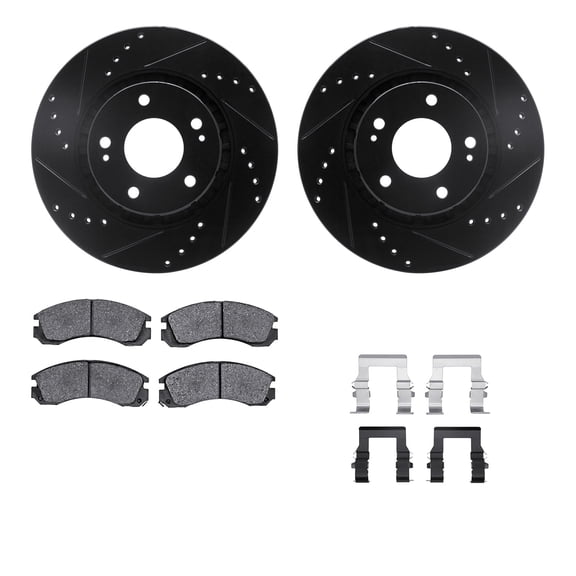 Dynamic Friction Company Front Brake Rotors-Drilled and Slotted-Black with 5000 Advanced Brake Pads includes Hardware 8512-72076