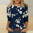 thumbnail image 2 of 3/4 Length Sleeves Shirts for Women Vintage Floral Print Tunic Tops Casual Round Neck 3/4 Sleeve Blouse Summer Loose Pullover Top Plus Size, 2 of 5