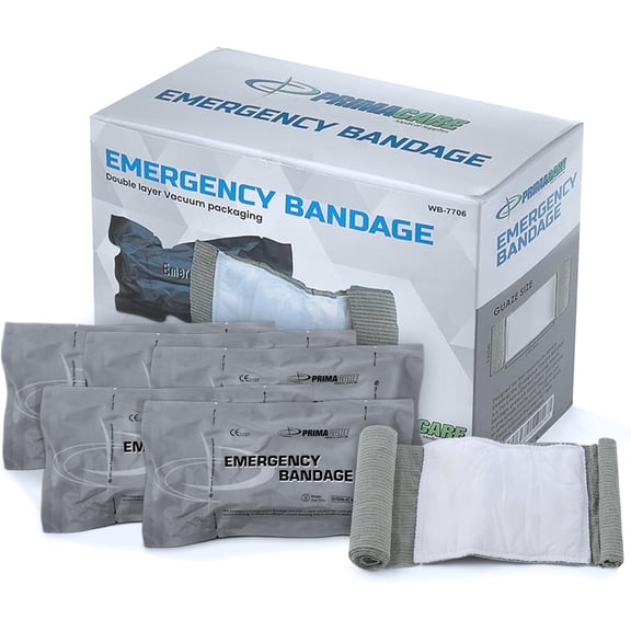 PrimaCare 6" Israeli Emergency Bandage – Compression Trauma Wound Dressing, Sterile Vacuum-Sealed for Bleeding Control - 5 Count