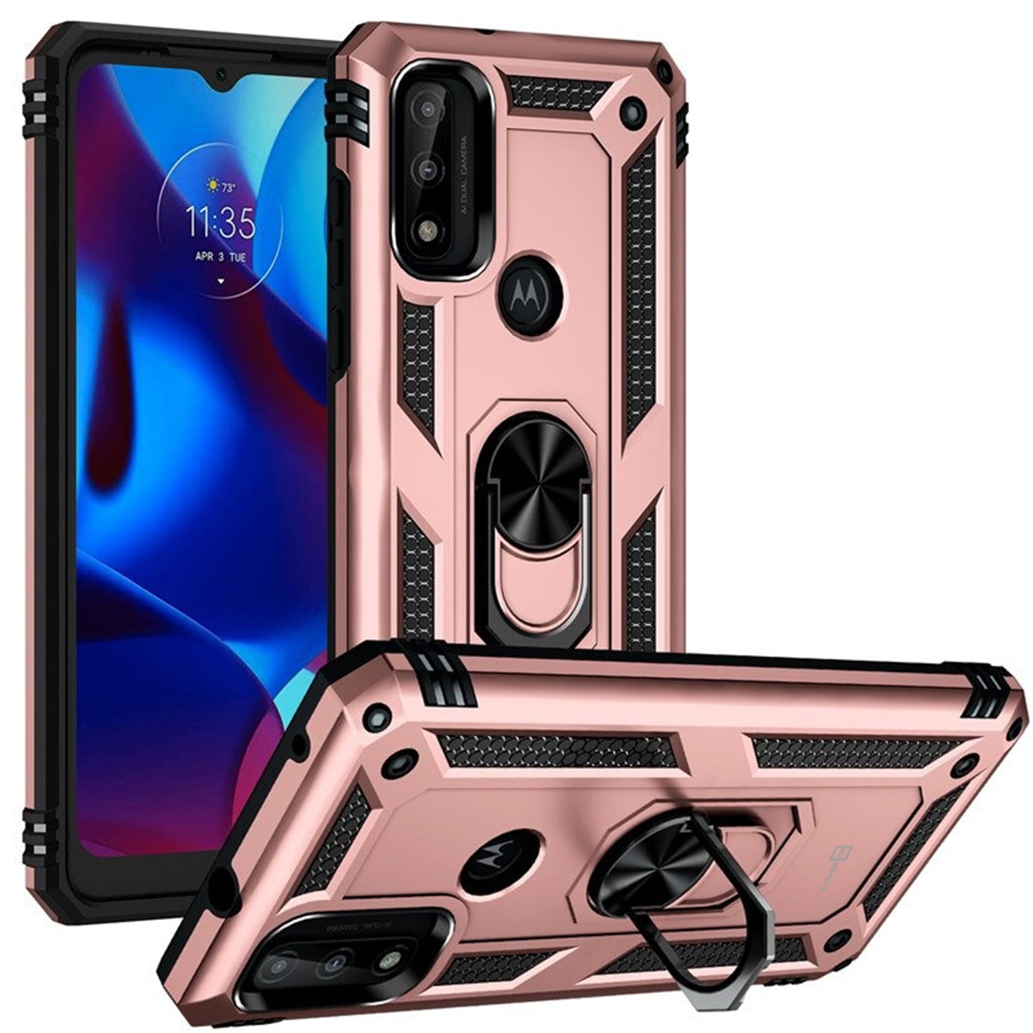 CoverON for Motorola Moto G Pure Ring Case, Kickstand Rugged Phone Cover Car Mount