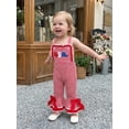 thumbnail image 5 of BemeyourBBs Toddler Baby 4th of July Outfit Patriot Independence Day Clothes Toddler Girl Summer Jumpsuit USA Flag Embroidery Sleeveless Waffled Striped Bell Bottom Overall Pants, 5 of 9