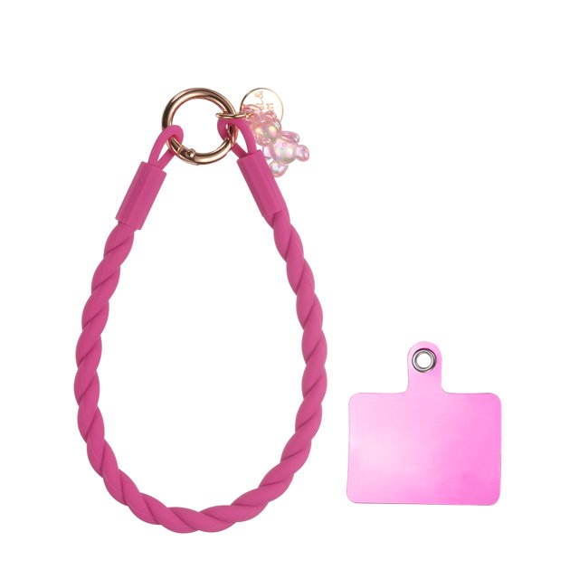 Cinta de cristal de silicona, 33 cm (13") con broche y oso para mujeres, tarjeta de identificación de teléfono (Rosa Rojo)