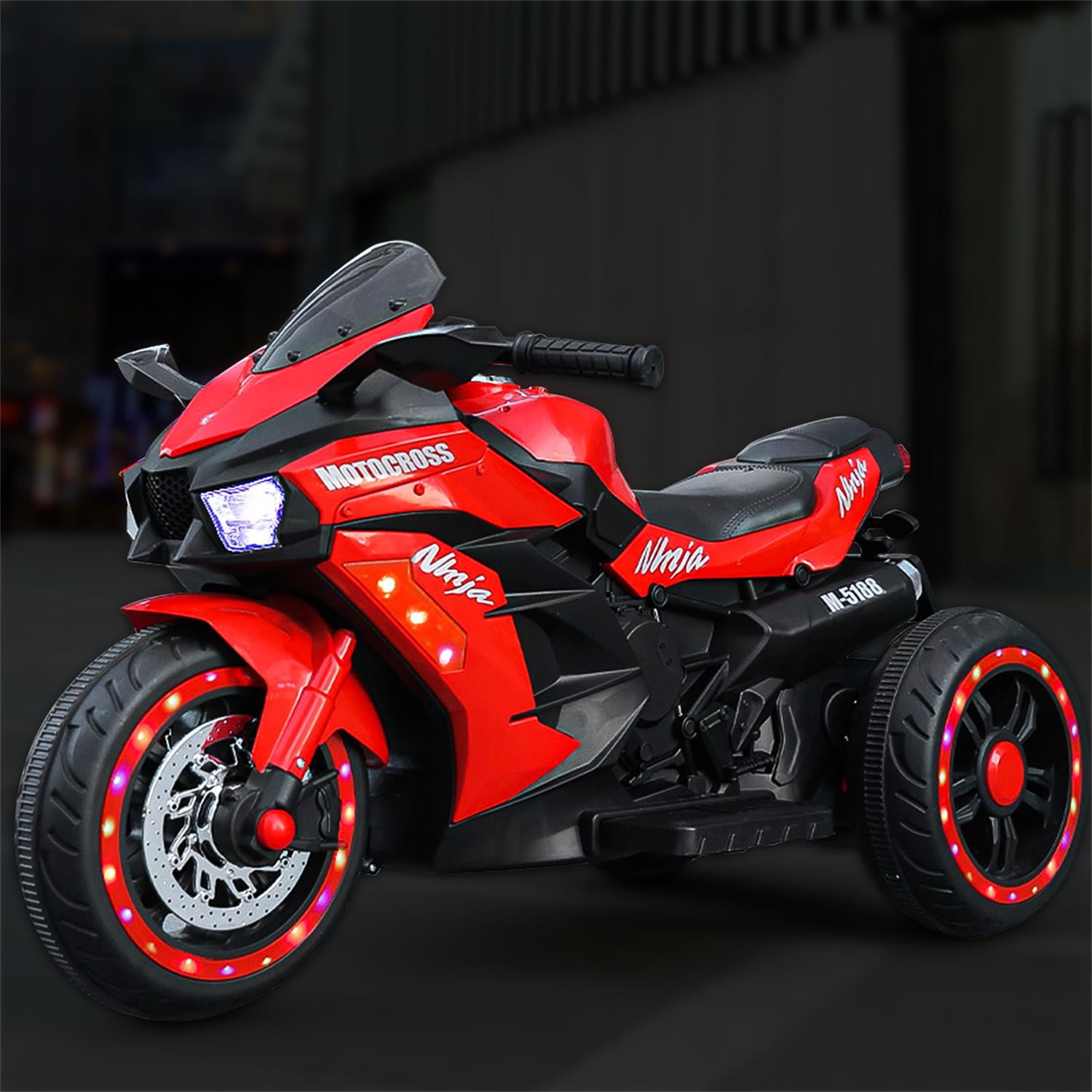 CIPACHO 12V Powered Ride Ons Electric Battery 3Wheel Motorbike Kids Rechargeable Toy Car with Upgrade the Luminous Wheel, RED