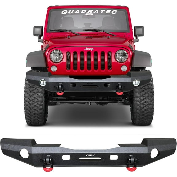 Front Bumper Textured Black for 2007-2025 Jeep Wrangler JK/JKU/JL/JLU and 2020-2025 Gladiator JT Trucks w/Winch Plate & D-Ring & Original Fog Light Holes