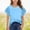 Sky Blue, variant on Swuxness Girls Solid Color Crew Neck Short Sleeve Tops Hollow Sleeve Summer Casual Fashion T-Shirts Pink 11-12 Years
