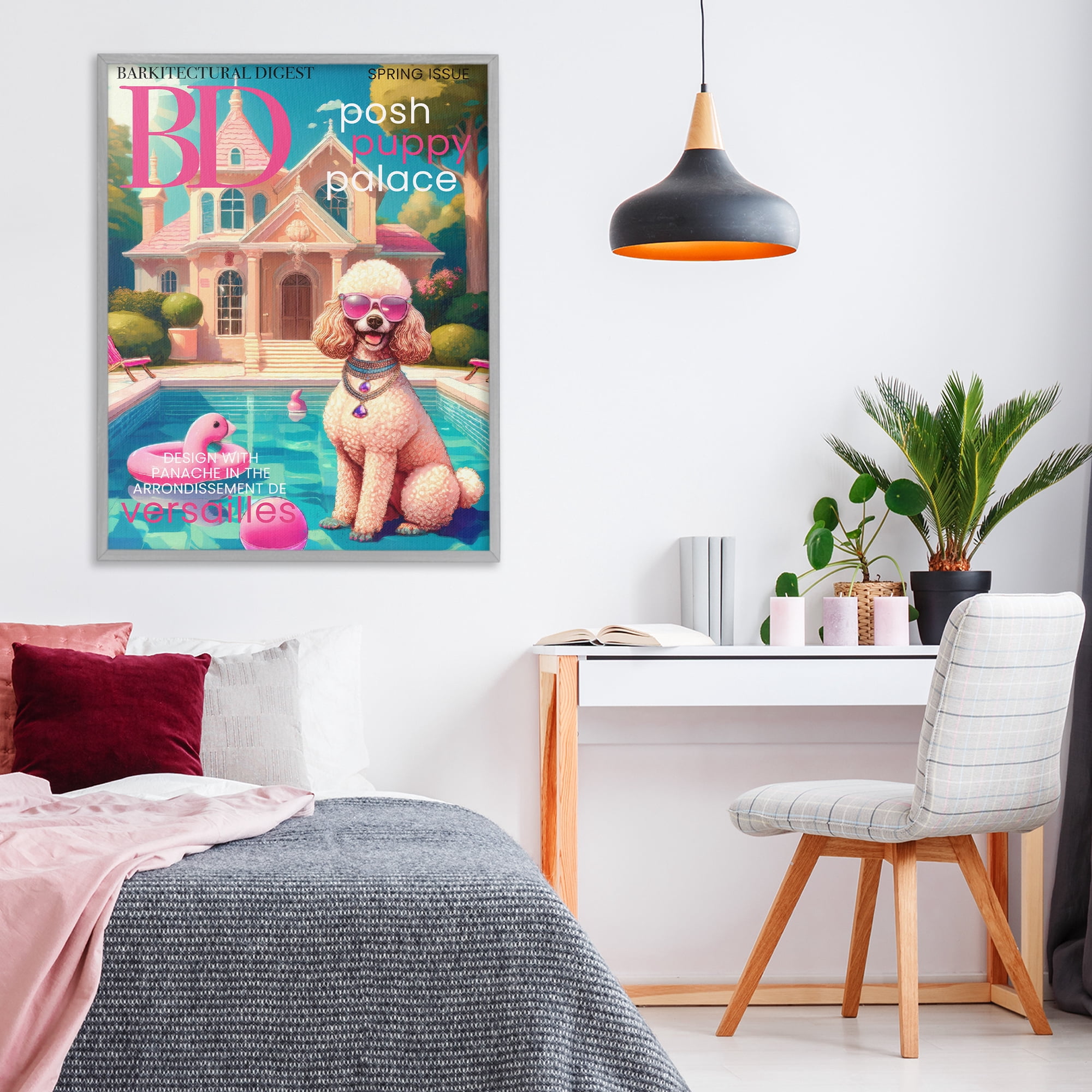 Stupell Industries Poodle Magazine Parody Gray Framed Giclee Art, design by Grotto Studios
