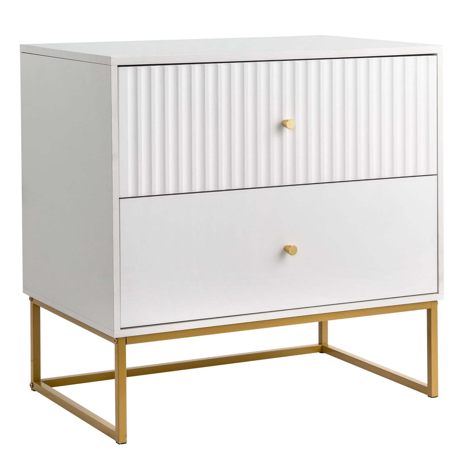 Ktaxon Solid Wood Nightstand with 2 Drawer  Modern Side End Table, for Bedroom, White Nightstand