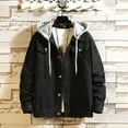 thumbnail image 2 of KDFJPTH Mens Leisure Solid Color Buckle Hooded Denim Jacket Coat, 2 of 4