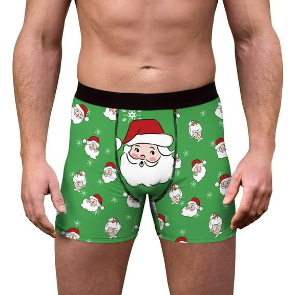 Men’s Christmas Boxer Briefs Santa Claus Print Underwear for Men Soft Cotton Shorts Christmas Valentine's Gift
