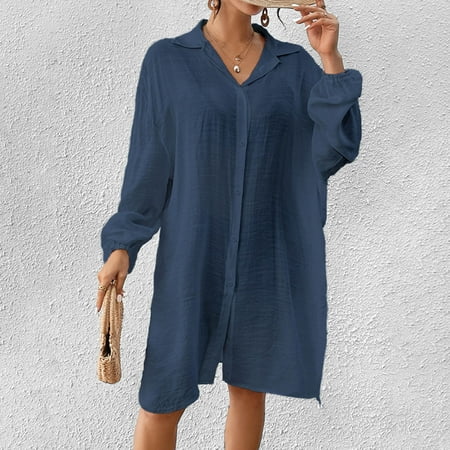Tawop Swimsuit for Women Swimsuit Cover Up Bikini Shirt Loose Beach Clearance Swim Women Navy Free Size