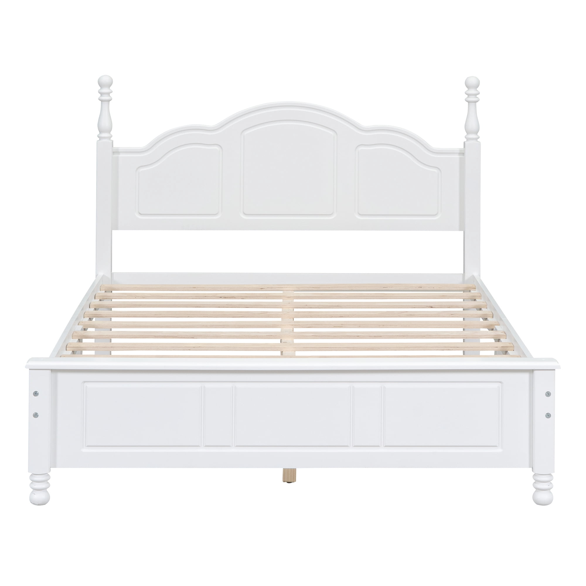 Euroco Wood Full Size Platform Bed with Retro Style Headboard, White