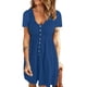 thumbnail image 2 of Vestido de mujer de color azul con escote en V, manga corta, cintura alta y botones delanteros, talla XL, primavera/verano, 2 of 6
