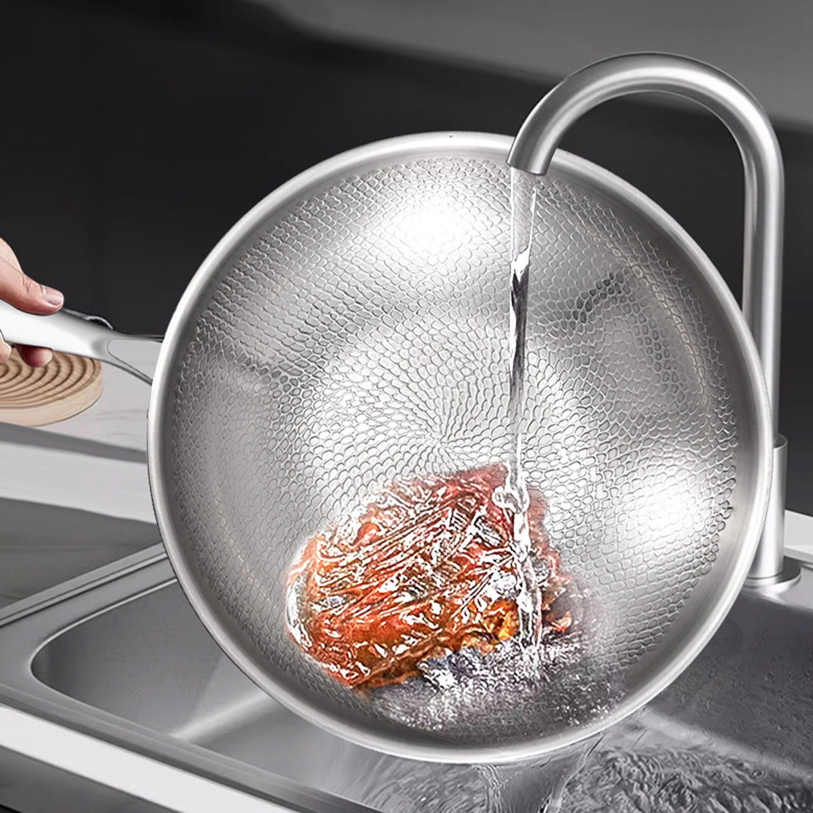 Titanium Frying Pan, Non-Coated Non-Stick Skillet with Scale Hammered Surface, Induction Compatible for All Stovetops, Healthy Cookware for Household Kitchen Use