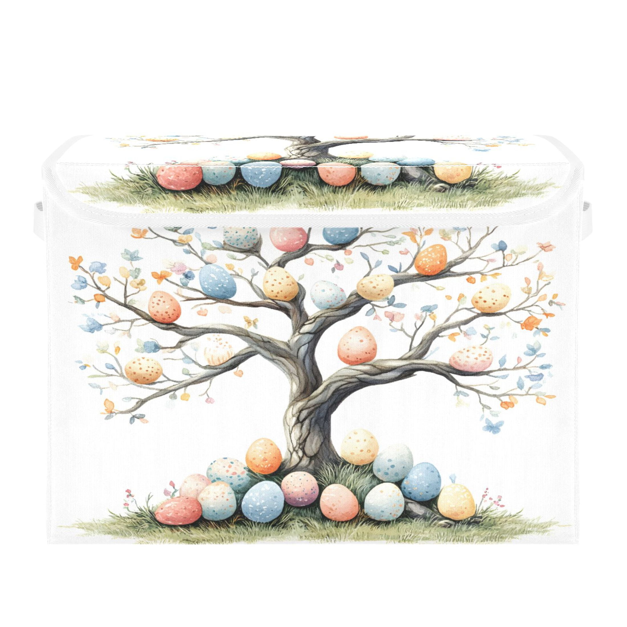 Ryvnso Easter Eggs Tree Large Lidded Foldable Storage Baskets Cubes Boxes Lids Bin for Home