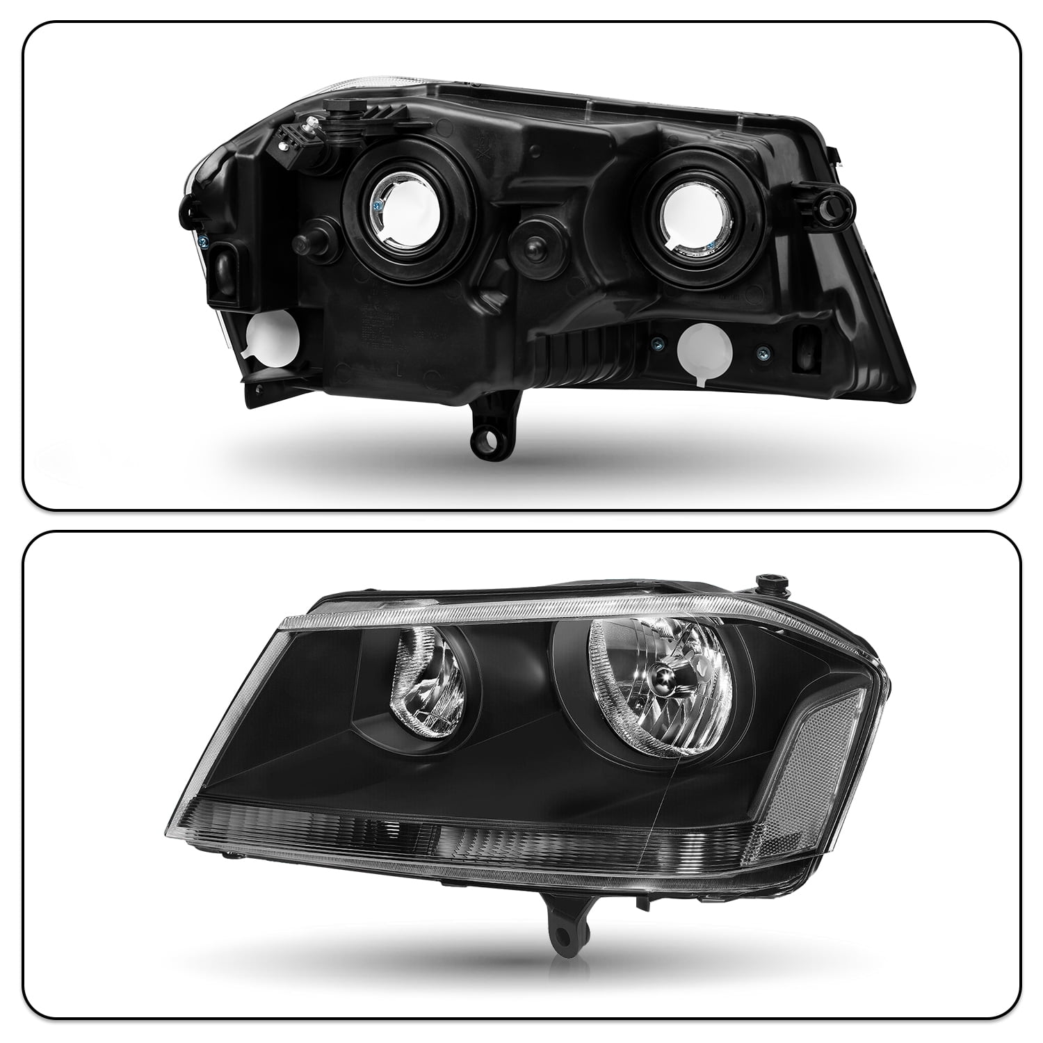 For 2008-2014 Dodge Avenger  Black Clear Headlight Assembly Headlamps Left+Right