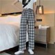 thumbnail image 1 of VISgogo Pantalones rectos de pierna ancha para mujer, pantalones largos casuales de cintura alta con estampado a cuadros y ajuste relajado VISgogo  moda, 1 of 3