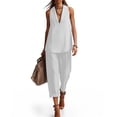 thumbnail image 2 of Favoffer Women Sleeveless V Neck Sets Solid Color Casual Outfit Loose Fitted Long Pants Combo with Functional Pockets for Daily, 2 of 6