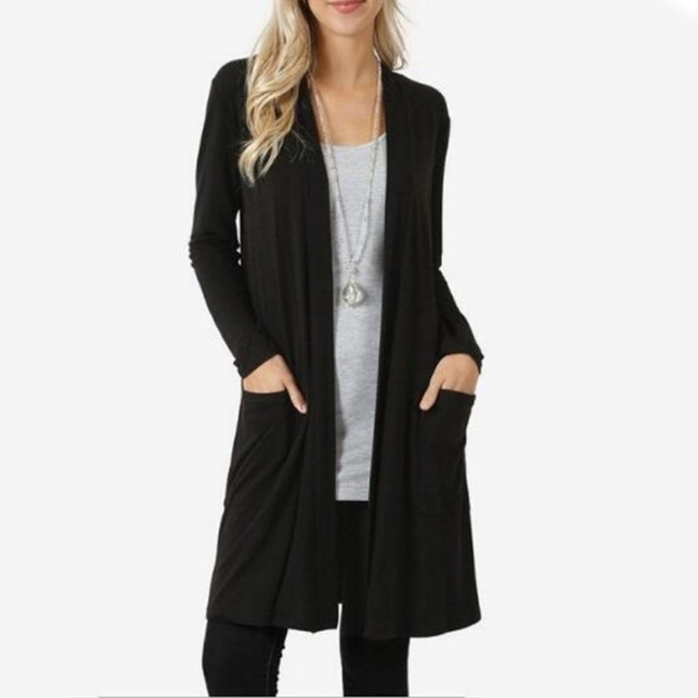 Plus Size Ladies Autumn Middle Length Knit Cardigan Long Sleeve