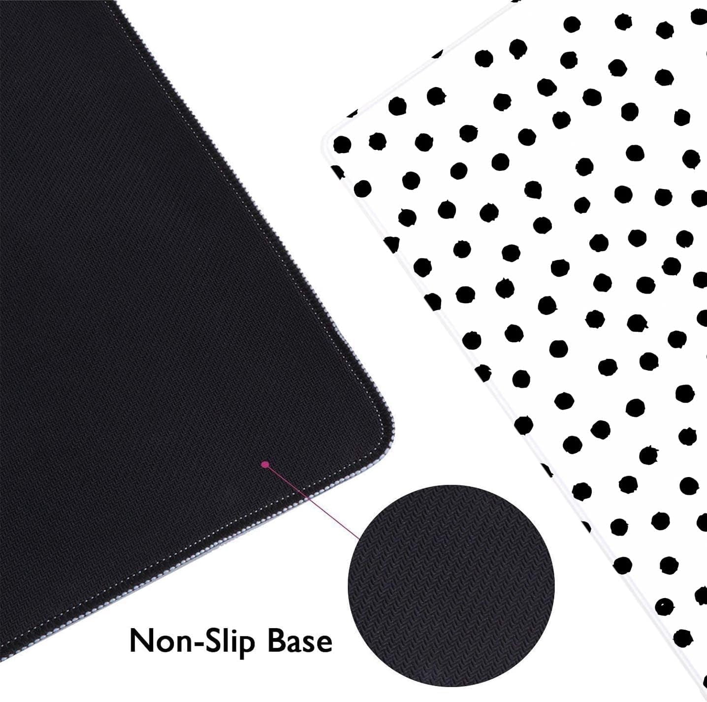 Black and White Dots Print Mouse Pad Long Extended Desk Mat with Stitched Edges, Aesthetic Cute Trendy Workspace Accessory, Boho Chic Desk Pad, 31.5 x 11.8 in, Perfect for Stylish Offices