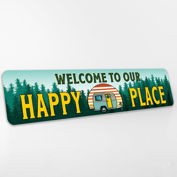 Welcome to our Happy Place Metal Sign Camper Patio Camper Trailer RV Backyard Décor Gift 4x18 204182001016
