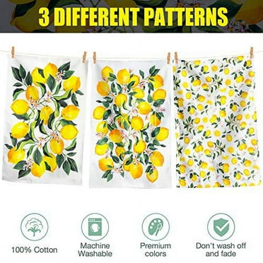 KOALAND Flour Sack Towels, Set of 3 Oversized Tea Towels for Kitchen with Printed Lemon Designs, 100-percent Cotton, Cute Kitchen Towel Set, Lemon Kitchen Decor, Decorative Dish Towels