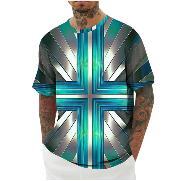 Mens Camisas de Manga Corta Impresión Casual Deportes Cuello Redondo Blusa, Poliéster Ligero para la Primavera Verano Al Aire Libre Uso Diario