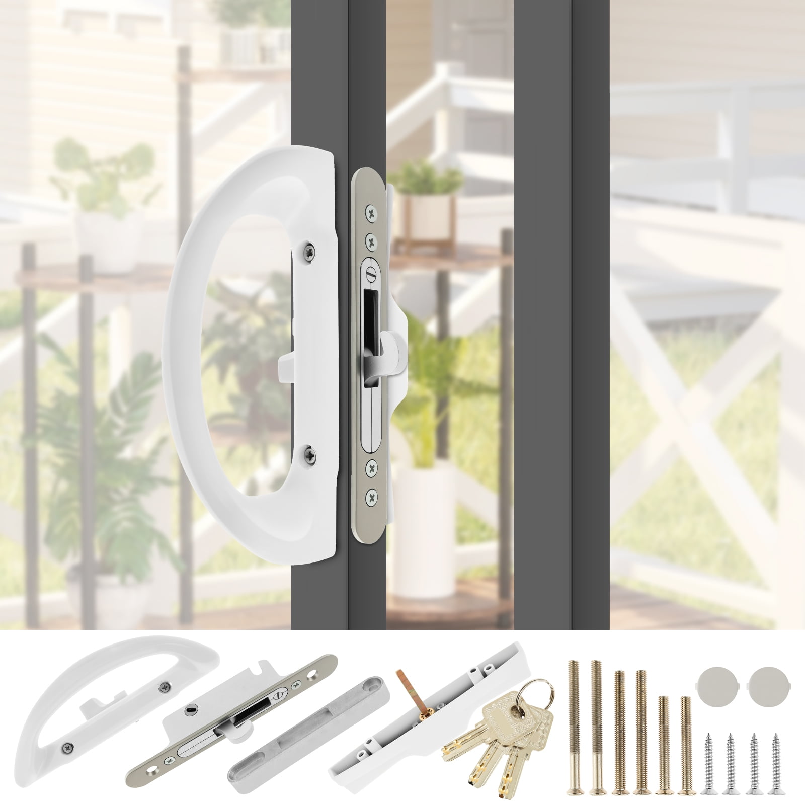 Sliding Patio Door Handle Set with Key Cylinder Mortise Style Sliding Glass Door Handle Aluminium Alloy Sliding Door Handle Lock Set for Patio Doors Sliding Doors