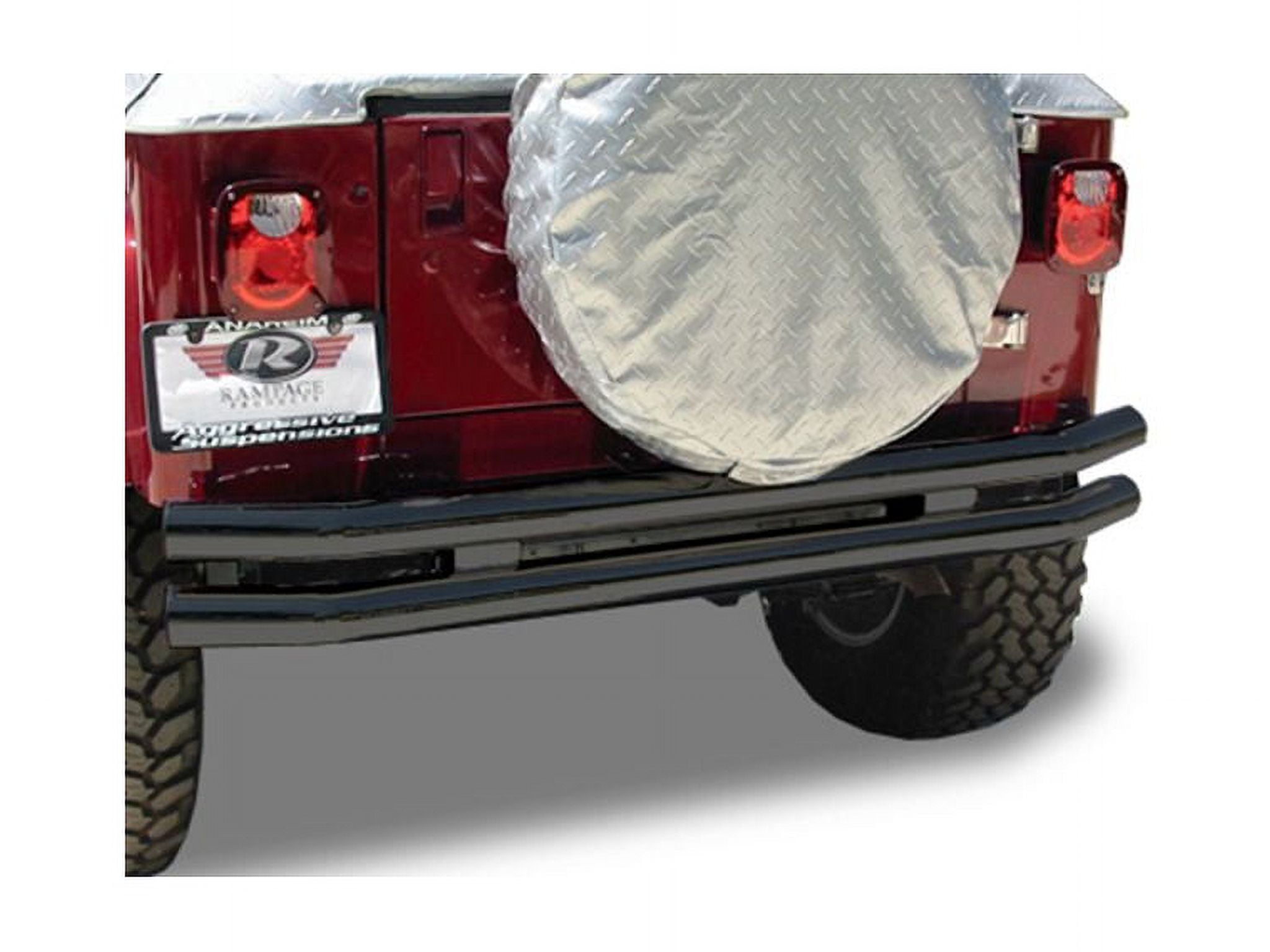 Rampage by RealTruck Rear Double Tube Bumper for Jeep Wrangler/CJ | Reciever Hitch, Stainless Steel, Polished | 8448 | Compatible with 1976 - 2006 Jeep CJ, Wrangler YJ & TJ