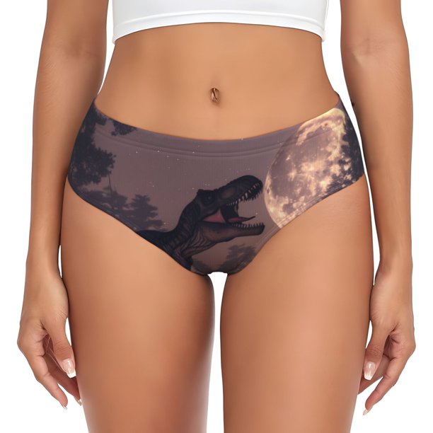 Fotbe Dinosaur Moonlit Forest Calzones Estampados para Mujer – Ropa Interior de Algodón, Cómoda, Suave y Elástica-XX-Large