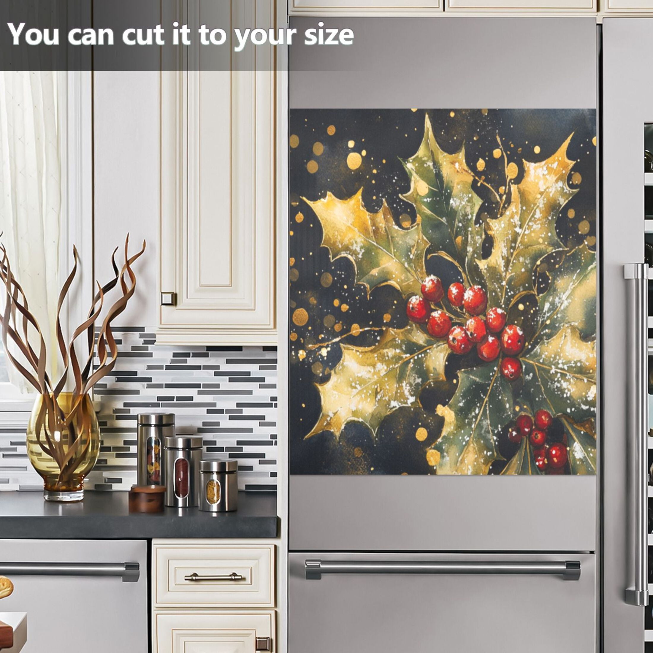 Dishwasher Magnetic Sticker 23x26 Inch Refrigerator Magnetic Sticker Washing Machine Magnetic Sticker Kitchen Panel Magnetic Sticker Home Decor Pretty Holly and Mistletoe