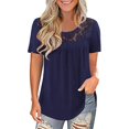 thumbnail image 2 of T-shirts à Manches Courtes pour les Femmes de Mode Dentelle Solide Épissage Col Rond T-Shirt Chemisier Tops, 2 of 5