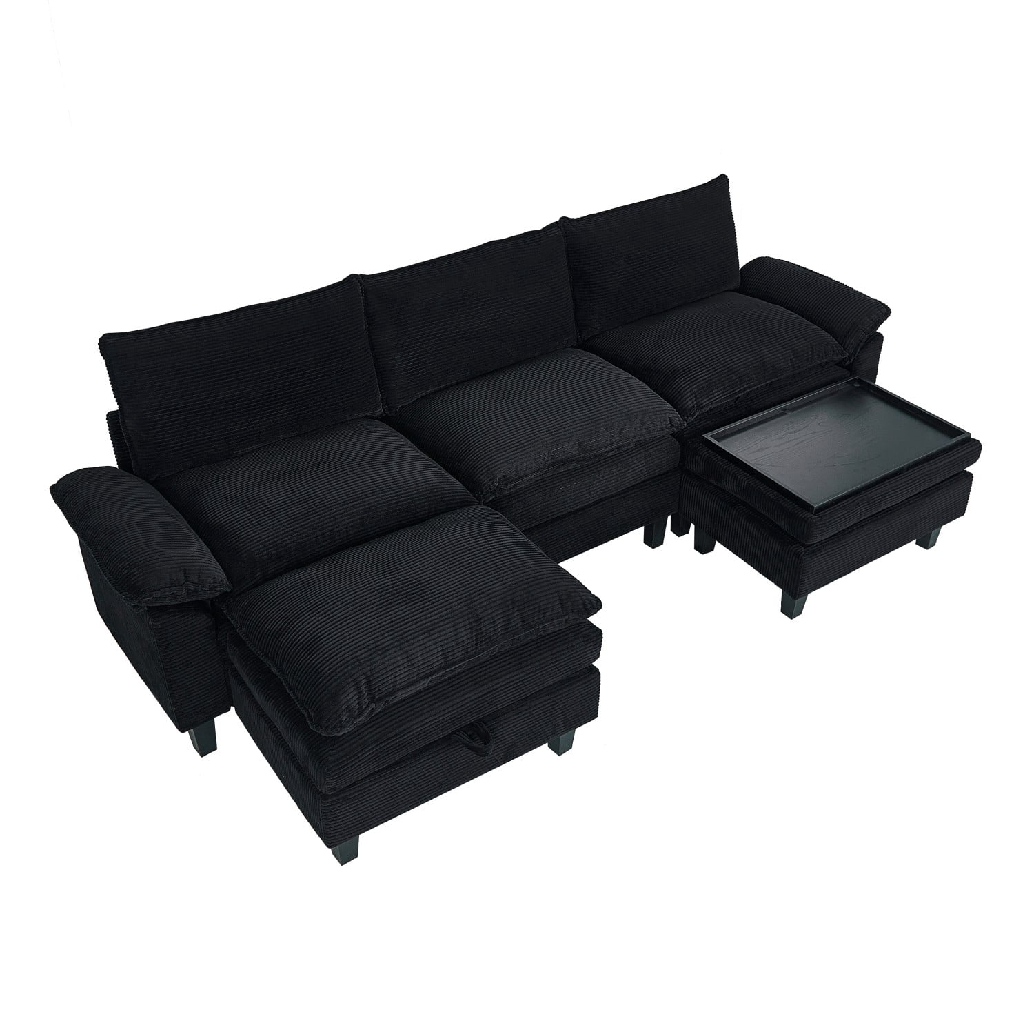 Gewnee Corduroy Fabric Modular Sofa Upholstered Modern Sofa, 3 Seater Comfy Couch With Tea Table Storage Ottoman for Bedroom and Living Room, Apartment, Bedroom, Dorm, Office,