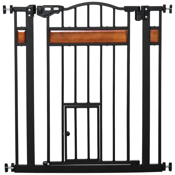 PawHut Dog Gate with Cat Door, Stair-Fit, Auto Close, Black, 29-31.5"