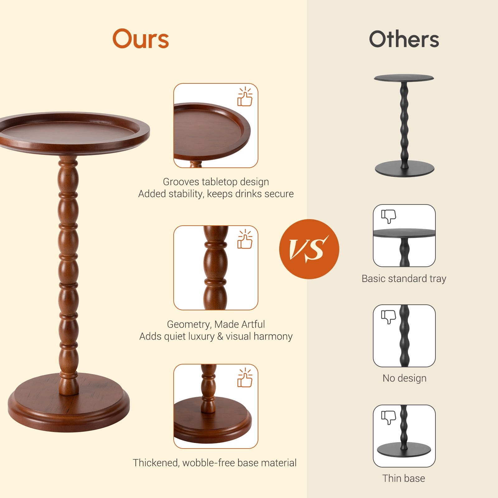 Hearthlight Home Round Side Table, Small Drink Table End Table with Solid Wood Leg for Living Room Bedroom Office,Brown,12inch